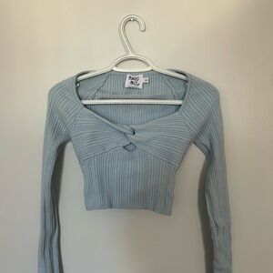 Princess Polly Light Blue Cropped Knit Long Sleeve
